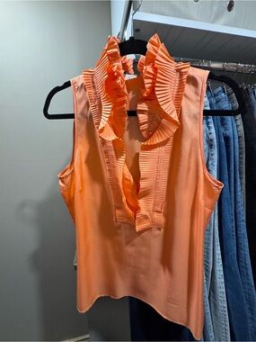 J. Crew Sleeveless Ruffle V-Neck Top in Coral Orange